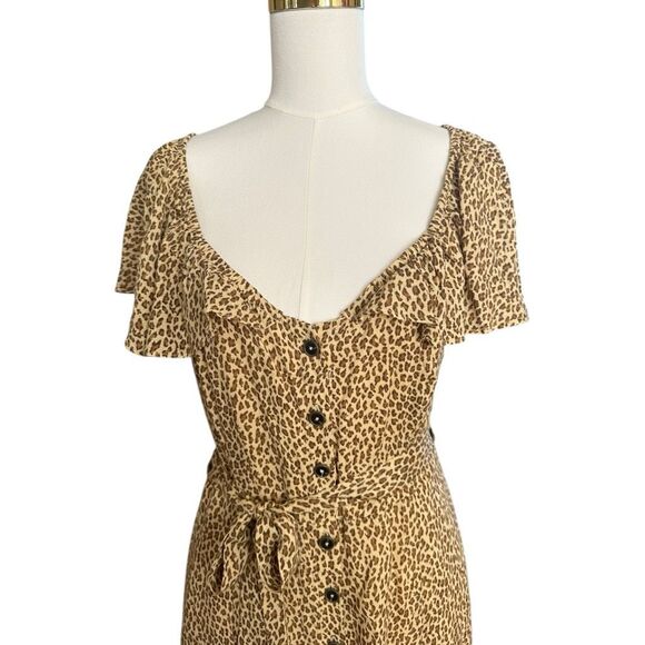 Anthropologie Bolano cheetah print midi dress with a button-down front and tie w - Picture 3 of 12